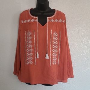 Beach Lunch Lounge Coral Peasant Style Top